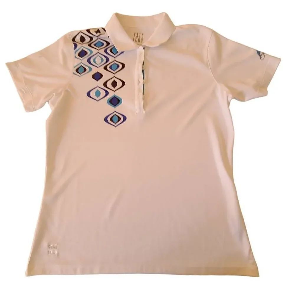 Kate Lord Womens Performance Short Sleeve White Blue Golf Polo Shirt Medium